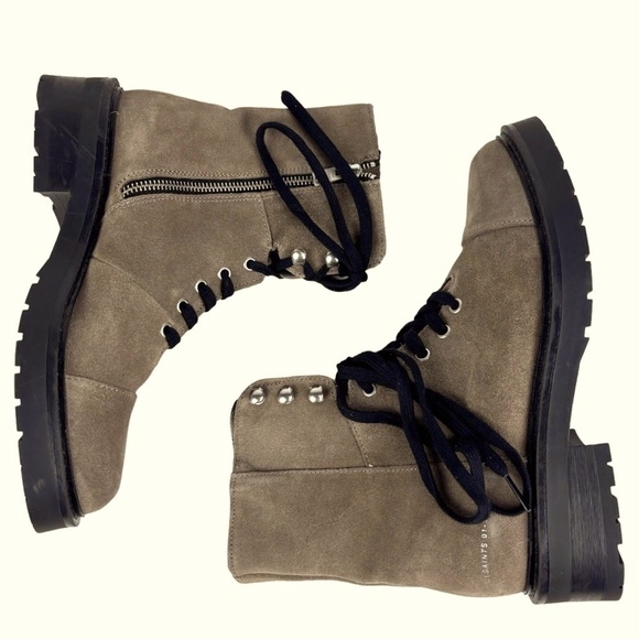 ALL SAINTS DUSTY WF658X BEIGE SUEDE LEATHER LACE UP ANKLE COMBAT STYLE LUG BOOTS - Picture 6 of 16